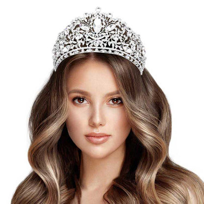 Silver Multi Stone Embellished Leaf Cluster Pageant Princess Tiara, This elegant shining Stone design, makes you more charm. A stunning Pageant Tiara that can be a perfect Bridal Headpiece. This tiara features precious stones and an artistic design. Makes You More Eye-catching in the Crowd. Suitable for Wedding, Engagement, Prom, Dinner Party, Birthday Party, Any Occasion You Want to Be More Charming.