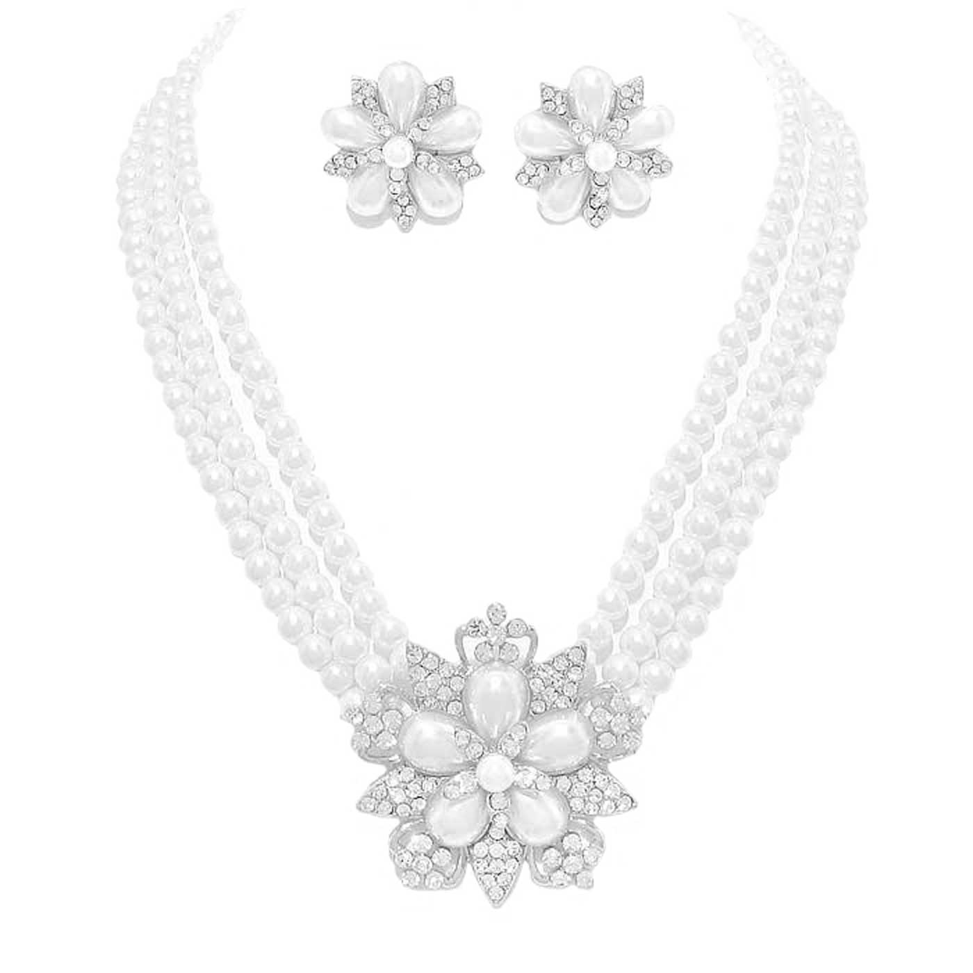 Silver Pearl Bloom 3 Row Necklace. Get ready with these pearl necklace, put on a pop of shine to complete your ensemble. Perfect for adding just the right amount of shimmer and a touch of class to special events. These classy necklaces are perfect for Party, Wedding and Evening. Awesome gift for birthday, Anniversary, Valentine’s Day or any special occasion.