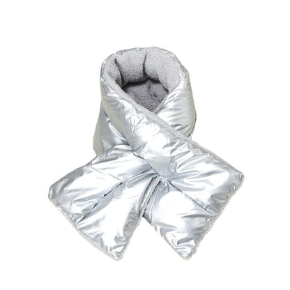 Silver Reversible Puffer Sherpa Pull-Through Scarf, This reversible scarf features multiple styling options and a reversible construction so you can change up your cold-weather look in an instant. This pull-through reversible scarf allows you to quickly adjust the coverage and the placement for comfortable protection from the winter chill. This Sherpa-style reversible scarf adds additional warmth to any lightweight jacket, athleisure gym styles and other on-the-go looks during cold snaps.