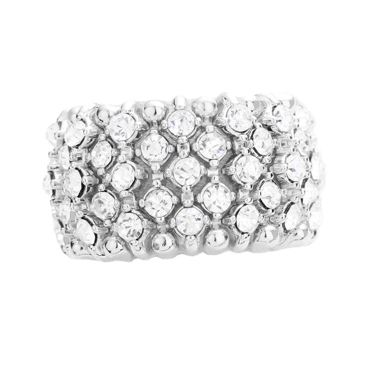 Silver Rhinestone Accented Stretch Ring, Get ready with these Stretch Ring, put on a pop of color to complete your ensemble. Perfect for adding just the right amount of shimmer & shine and a touch of class to special events. Perfect Birthday Gift, Anniversary Gift, Mother's Day Gift, Graduation Gift.
