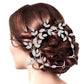 Silver Rhinestone Embellished Leaf Cluster Vine Bun Wrap Headpiece. Perfect for adding just the right amount of shimmer & shine, will add a touch of class, beauty and style to your wedding, prom, special events, embellished glass crystal to keep your hair sparkling all day & all night long. 