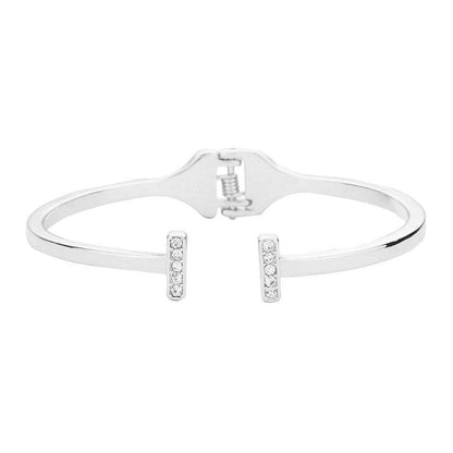 Silver Rhinestone Embellished Metal Rectangle Cuff Bracelet, put on a pop of color to complete your ensemble. Perfect for adding just the right amount of shimmer & shine and a touch of class to special events. Perfect Birthday Gift, Anniversary Gift, Mother's Day Gift, Graduation Gift, Valentine’s Gift.