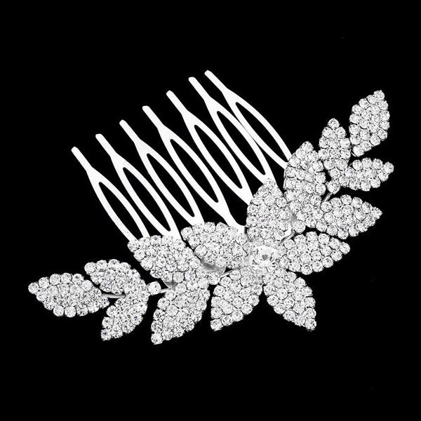 Silver Rhinestone Flower Hair Comb, is a classic wedding and regular gorgeous hair accessory that fits the bride and the bridesmaid. It's perfect for any hair color and type that makes you more glamourous and shiny on a special occasion. Add spectacular sparkle to your hairdo. These Flower & Leaf themed hair comb is perfect for weddings, engagements, proms, evenings, anniversaries, parties, banquets, dances, friends gatherings and performances and so on. 