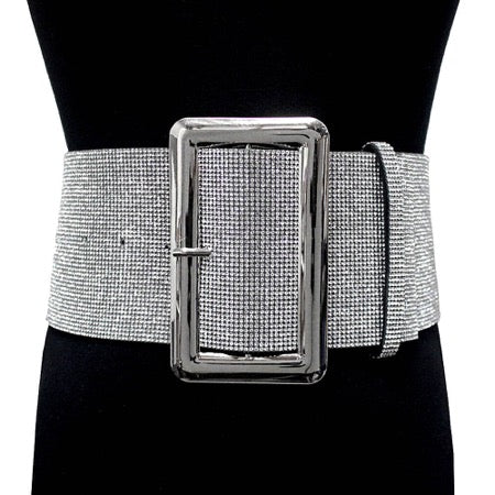 Silver Rhinestone Pave Embellished Crystal Accented Rectangle Buckle Belt, luminous crystals adds a luxurious shine to this eye-catching rhinestone belt, dare to dazzle with this radiant accessory, coordinates with any ensemble, ideal for Bride, Wedding, Prom, Sweet 16, Quinceanera, Graduation, Party, Cocktail. Perfect Gift.