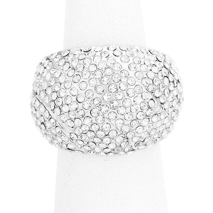 Silver Rhinestone Pave Stretch Ring. Beautifully crafted design adds a gorgeous glow to any outfit. Jewelry that fits your lifestyle. Polish your elegance with the sparkling band. If you prefer timeless glamour, this cut is meant for you. Perfect for adding just the right amount of shimmer & shine and a touch of class to special events. Perfect Birthday Gift, Anniversary Gift, Mother's Day Gift, Graduation Gift, Just Because Gift, Thank you Gift.