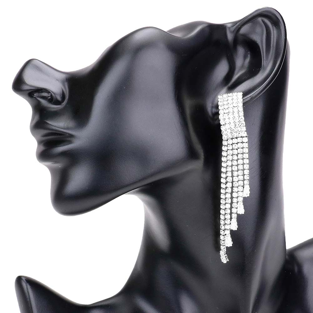 Silver Rhinestone Rectangle Fringe Dangle Evening Earrings, is beautifully designed to hang on your earlobes to glow and drag the attraction of the crowd on any special occasion. Put on a pop of color to complete your ensemble for the special occasion. The beautifully crafted fringe design adds a gorgeous glow to any outfit to make you more confident. Perfect jewelry gift to expand a woman's fashion wardrobe with a modern, on-trend style.