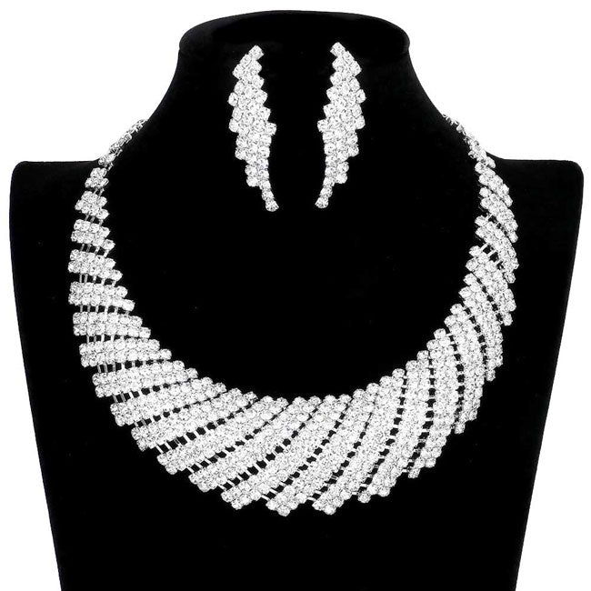 Silver Rhinestone Tornado Collar Bib Necklace. These gorgeous Stone pieces will show your class in any special occasion. The elegance of these Stone goes unmatched, great for wearing at a party! stunning jewelry set will sparkle all night long making you shine like a diamond. Perfect jewelry to enhance your look. Awesome gift for birthday, Anniversary, Valentine‚Äôs Day or any special occasion.