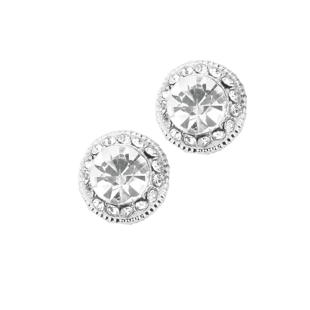 Silver Round Stone Stud Evening Earrings. Beautifully crafted design adds a gorgeous glow to any outfit. Jewelry that fits your lifestyle! Perfect Birthday Gift, Anniversary Gift, Mother's Day Gift, Anniversary Gift, Graduation Gift, Prom Jewelry, Just Because Gift, Thank you Gift.