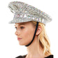 Silver Sequin Studded Bling Hat. This Bling hat with Halloween themed is Open top design offers great ventilation and heat dissipation. Features a roll-up function; incredibly convenient as it is foldable for easy storage or for taking on the go while traveling. This Summer sun hat is perfect for walking along the beach, hanging by the pool, or any other outdoor. activities. 