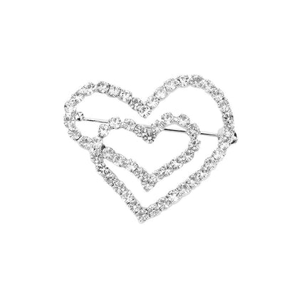 Silver Stone Embellished Double Open Heart Pin Brooch. Get ready with these Pin Brooch, give your outfit the extra boost it needs. Perfect for adding just the right amount of shimmer & shine and a touch of class to special events. Perfect Birthday Gift, Anniversary Gift, Mother's Day Gift, Graduation Gift.