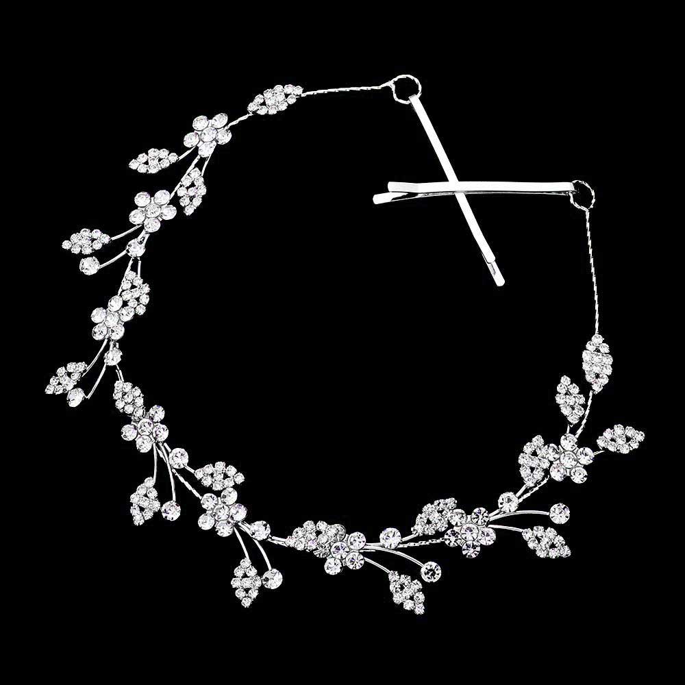 Silver Stone Embellished Flower Cluster Vine Bun Wrap Headpiece, Keep your hairstyle as glamorous as you are with this Stone headpiece! Add spectacular sparkle into your hair do. Perfect for adding just the right amount of shimmer & shine, will add a touch of class, beauty and style to your wedding, prom, special events, embellished flower leaf cluster to keep your hair sparkling all day & all night long. 