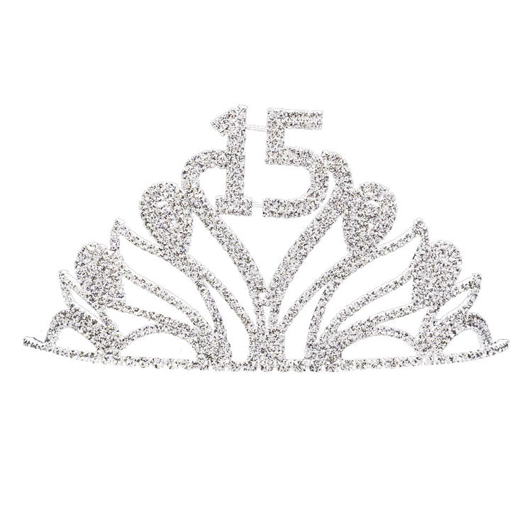 Silver Sweet 15 Rhinestone Princess Tiara. Perfect for adding just the right amount of shimmer & shine, will add a touch of class, beauty and style to your special events, embellished glass Rhinestone to keep your hair sparkling all day & all night long. Perfect Gift for every women.