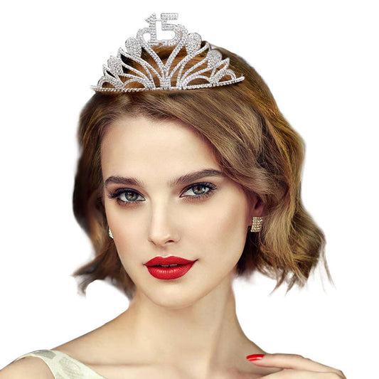 Silver Sweet 15 Rhinestone Princess Tiara. Perfect for adding just the right amount of shimmer & shine, will add a touch of class, beauty and style to your special events, embellished glass Rhinestone to keep your hair sparkling all day & all night long. Perfect Gift for every women.