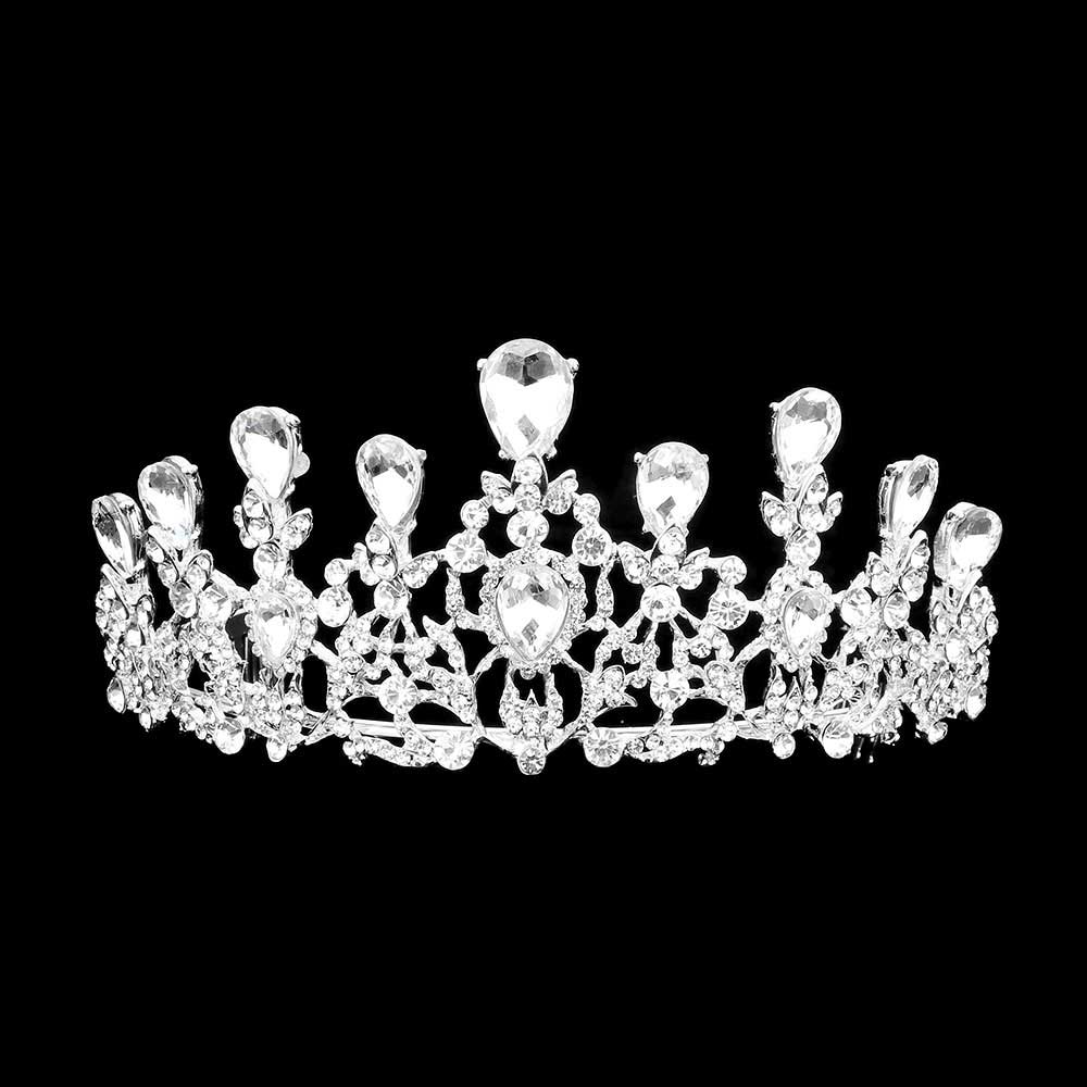 Silver Teardrop Stone Accented Princess Tiara, this princess tiara is a classic royal tiara made from gorgeous stone accented is the epitome of elegance. Exquisite design with beautiful color and brightness makes you more eye-catching in the crowd and will make you more charming and pretty without fail.