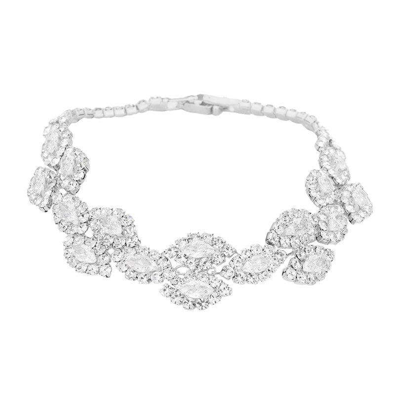 Silver Trendy CZ Marquise Stone Accented Evening Bracelet, get ready to make a glowing beauty and receive compliments with this evening bracelet on your special occasions. Put on a pop of color to complete your ensemble. Perfect for adding just the right amount of shimmer & shine and a touch of class to special events. It's the thing just what you need to update your wardrobe. Perfect gift for Birthday, Anniversary, Mother's Day, Thank you, Just Because Gift, and Daily Wear. Express the royalty with beauty!