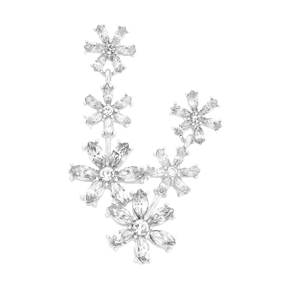 Silver Triple Flower Link Dangle Evening Earrings, are beautifully decorated to dangle on your earlobes on special occasions for making you stand out from the crowd. Wear these flower evening earrings to show your unique yet attractive & beautiful choice. Coordinate these flower & leaf-themed evening earrings with any special outfit to draw everyone's attention. Perfect jewelry gift to expand a woman's fashion wardrobe with a modern, on-trend style.