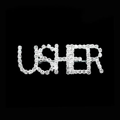 Silver Usher Rhinestone Pin Brooch, the stunning brooch is embellished with rhinestones making up the words usher. This kind of brooch is sparkling and unique. It will help you create a perfect impression on any occasion. 
