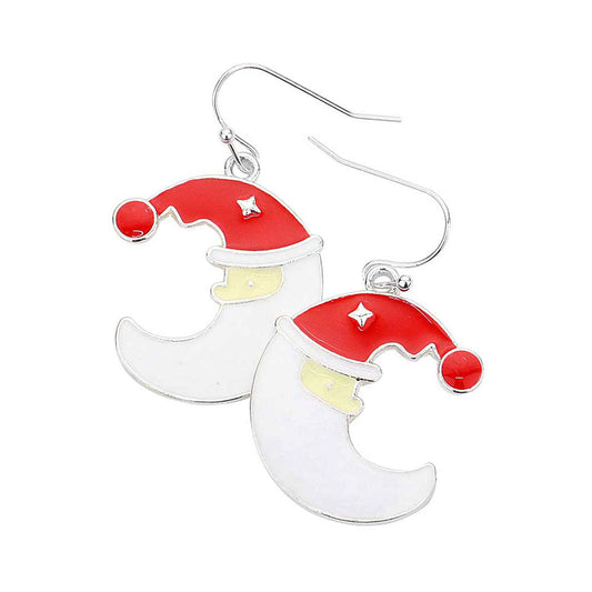 Silver White Enamel Crescent Santa Clause Face Dangle Earrings. Are you looking for some cute and fun earrings for Christmas! You'll love these fun santa clause earrings. These cute Christmas earrings will decorate your Christmas costumes or outfits. They will make them more exciting and eye-catching! Santa Clause dangle earrings can be used in Christmas, New Year parties and other joyous occasions. Awesome gift idea to give someone who loves the magic of Christmas.