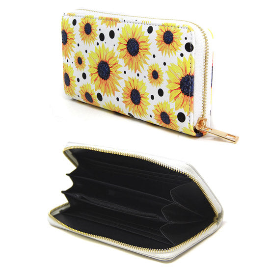 Yellow Vibrant Floral Wallet, Yellow Sunflower Wallet, Sunflower PVC Wallet, Fashion Handbag Zipper Wallet, Zipper Coin Pocket, Zipper Closure Wallet, Sunflower Print Wallet, Perfect Birthday Gift, Valentine's Day Gift, Anniversary Gift, Love You Gift, Mother's Day Gift, Thank you Gift, Spring Wallet, Summer Wallet
