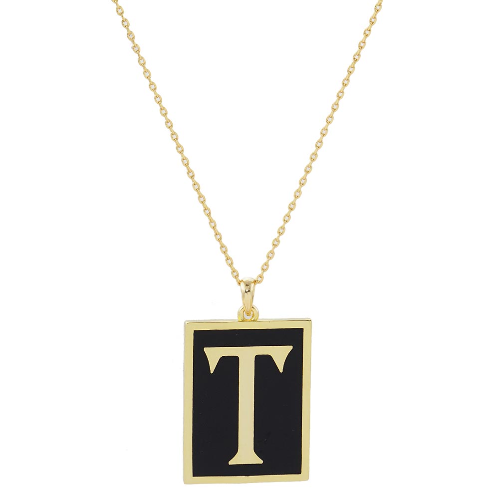 Gold Dipped Enamel Rectangle Monogram Pendant Necklace