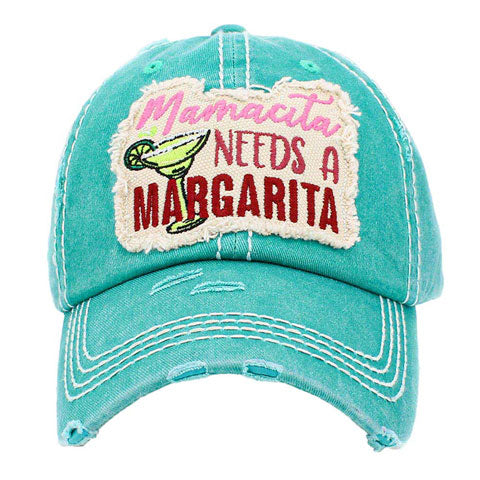 Turquoise Mamacita Needs a Margarita Message Vintage Baseball Cap. Fun, cool, vintage baseball cap for men! Perfect for a bad hair day, you can pull your messy bun or high ponytail through, perfect to keep your hair away from you face while exercising, running, playing tennis or just taking a walk outside. Adjustable Velcro strap gives you the perfect fit.