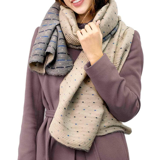 Tan Super Soft Reversible Polka Dot Pleated Scarf Shawl, accent your look with this soft, highly versatile scarf shawl. A polka dot design brings a trendy and beautiful look that adds a pop of color & completes your outfit in gorgeous style. It keeps you cozy & toasty in cold weather. Perfect Gift for Birthday, Holiday, Christmas, Anniversary, Valentine's Day for your friends, family and nearest and dearest one. Enjoy the winter!