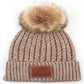 Taupe C.C Double Braided Beanie Faux Fur Pom Pom & Leather Patch Winter Hat; reach for this classic toasty hat to keep you nice n warm in the chilly winter weather, the wintry touch finish to your outfit. Perfect Gift Birthday, Christmas, Holiday, Anniversary, Stocking Stuffer, Secret Santa, Valentine's Day, Loved One, BFF