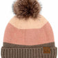 Taupe C.C Multi Color Block Stripes Pom Beanie, wear it before running out the door into the cool air to keep yourself warm and toasty and look absolutely beautiful. You’ll want to reach for this toasty beanie to keep you incredibly warm everywhere and every occasion. Accessorize the fun way with this pom hat. It's the autumnal touch you need to finish your outfit in style.
