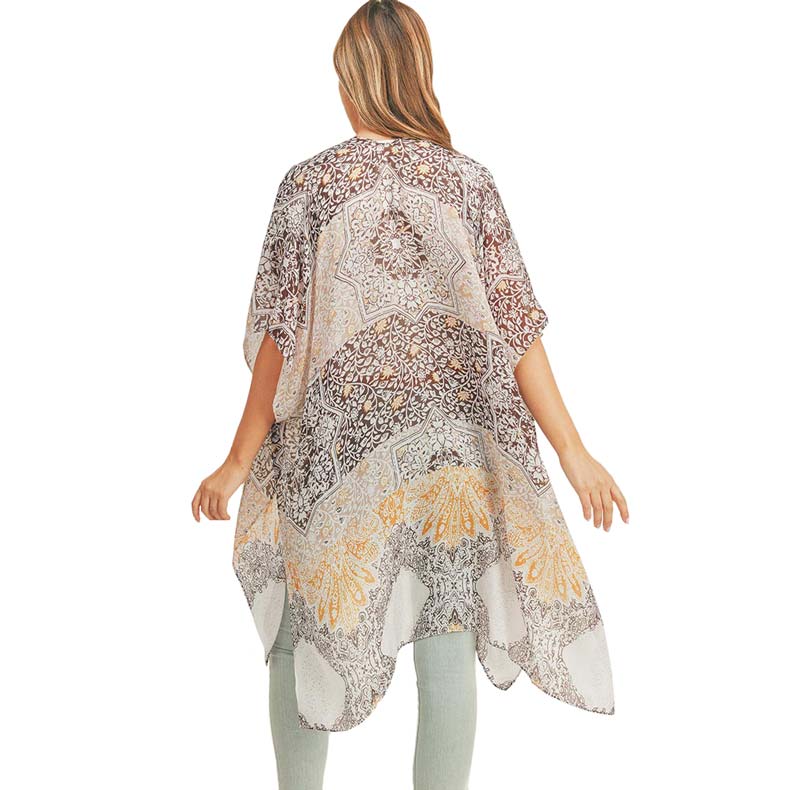 Taupe Floral Leaf Patterned Cover Up Kimono Poncho, Absolutely fab for this summer & spring season to amp up your attire & make you comfortable in dressing up. These kimonos feature a floral leaf pattern that is easy to pair with so many tops. Lightweight and breathable fabric, comfortable to wear. Suitable for weekends, work, holidays, beach, parties, clubs, nights, evenings, dates, casual and other occasions