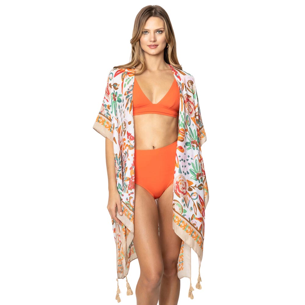 Taupe Floral Patterned Cover Up Kimono Poncho, this timeless floral patterned cover-up kimono poncho is Soft, Lightweight, and breathable fabric, close to the skin, and comfortable to Wear. sophisticated, flattering, and cozy. look perfectly breezy and laid-back as you head to the beach. A fashionable eye-catcher will quickly become one of your favorite accessories.