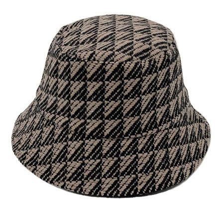 Taupe Polyester Geometric Patterned Bucket Hat, this bucket hat doubles as a rain hat and is snug on the head and stays on well. It will work well to keep the rain off the head and out of the eyes and also the back of the neck. Wear it to lend a modern liveliness above a raincoat on trans-seasonal days in the city.