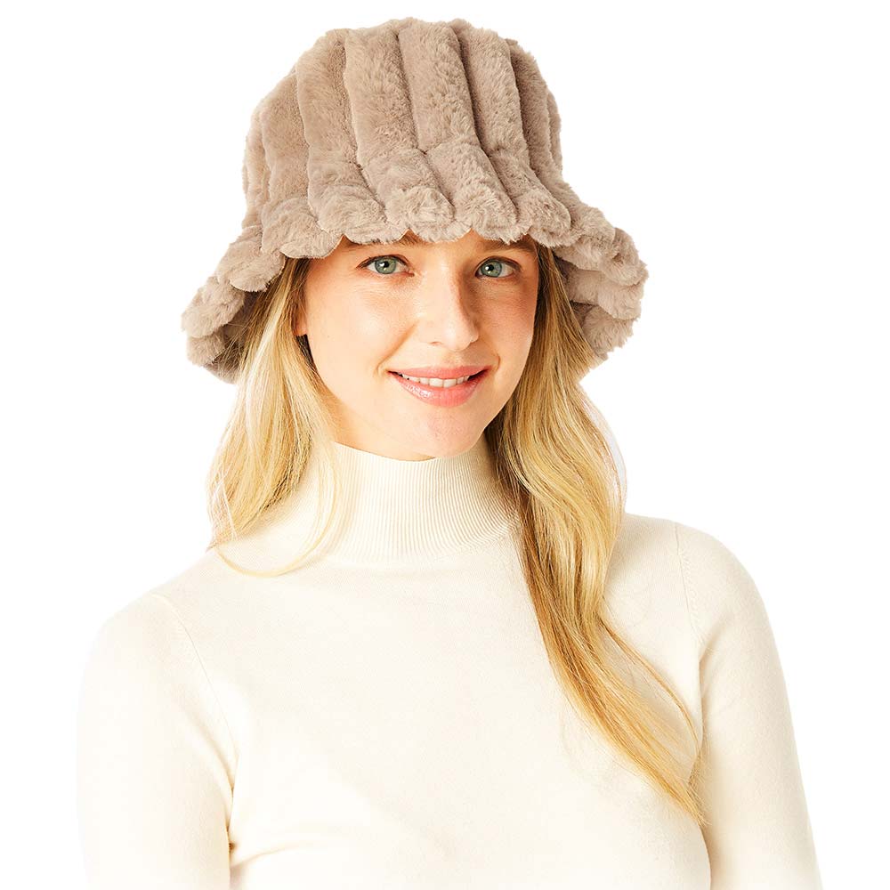 Taupe Soft Faux Fur Bucket Hat, show your trendy side with this Faux Fur Bucket Hat. Adds a great accent to your wardrobe. This elegant, timeless & classic Bucket Hat looks fashionable. Perfect for a bad hair day, or simply casual everyday wear.  Accessorize the fun way with this Solid bucket hat. It's the autumnal touch you need to finish your outfit in style. Awesome winter gift accessory for that fashionable on-trend friend.