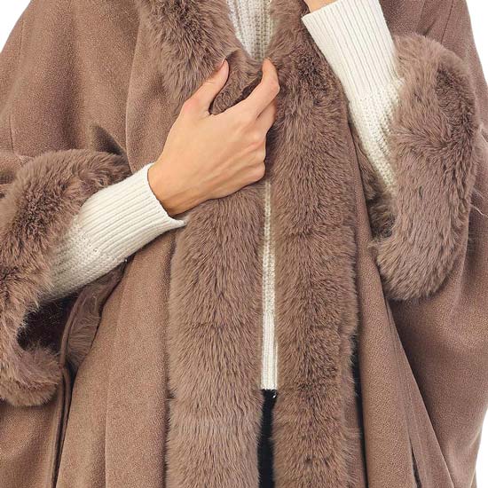 Taupe Solid Color Hoodie Winter Cape With Faux Fur Edge, is beautifully designed with solid color that amps up your beauty to a greater extent. It enriches your attire with perfect combination. Breathable Fabric, comfortable to wear, and very easy to put on and off. Suitable for Weekend, Work, Holiday, Beach, Party, Club, Night, Evening, Date, Casual and Other Occasions in Spring, Summer and Autumn.