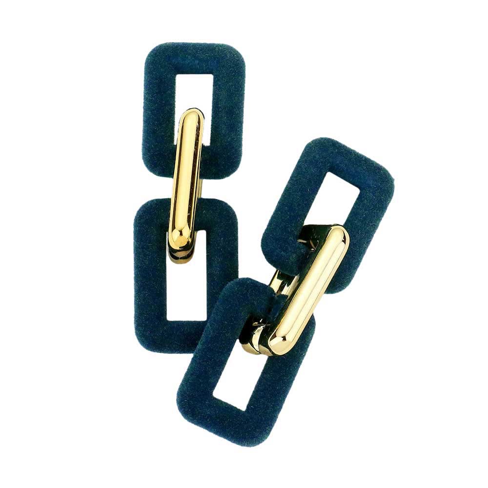 Teal Faux Suede Open Rectangle Link Dangle Earrings, These Earrings sure to make an impression with career or weekend wear. Add something special to your outfit! These dainty, modern, minimalist-style earrings can be worn daily as well as on special occasions. It will be your new favorite accessory. Perfect Birthday Gift, Anniversary Gift, Mother's Day Gift, Graduation Gift, Prom Jewelry, Just Because Gift, Thank you Gift.