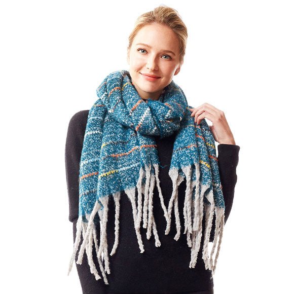 Teal Glitz Colorful Stitch Fuzzy Oblong Scarf, Accent your look with this soft, highly versatile scarf. Great for daily wear in the cold winter to protect you against chill, classic infinity-style scarf & amps up the glamour with plush material that feels amazing snuggled up against your cheeks.