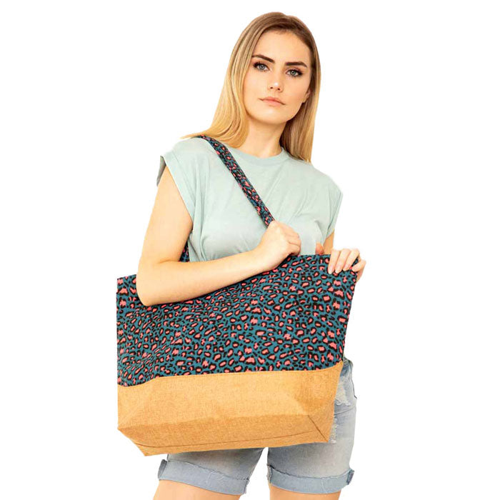 Teal Leopard Print Jute Tote Bag, Look like the ultimate fashionista with these Tote Bag! Add something special to your outfit! This fashionable bag will be your new favorite accessory. Perfect Birthday Gift, Anniversary Gift, Mother's Day Gift, Graduation Gift, Valentine's Day Gift.
