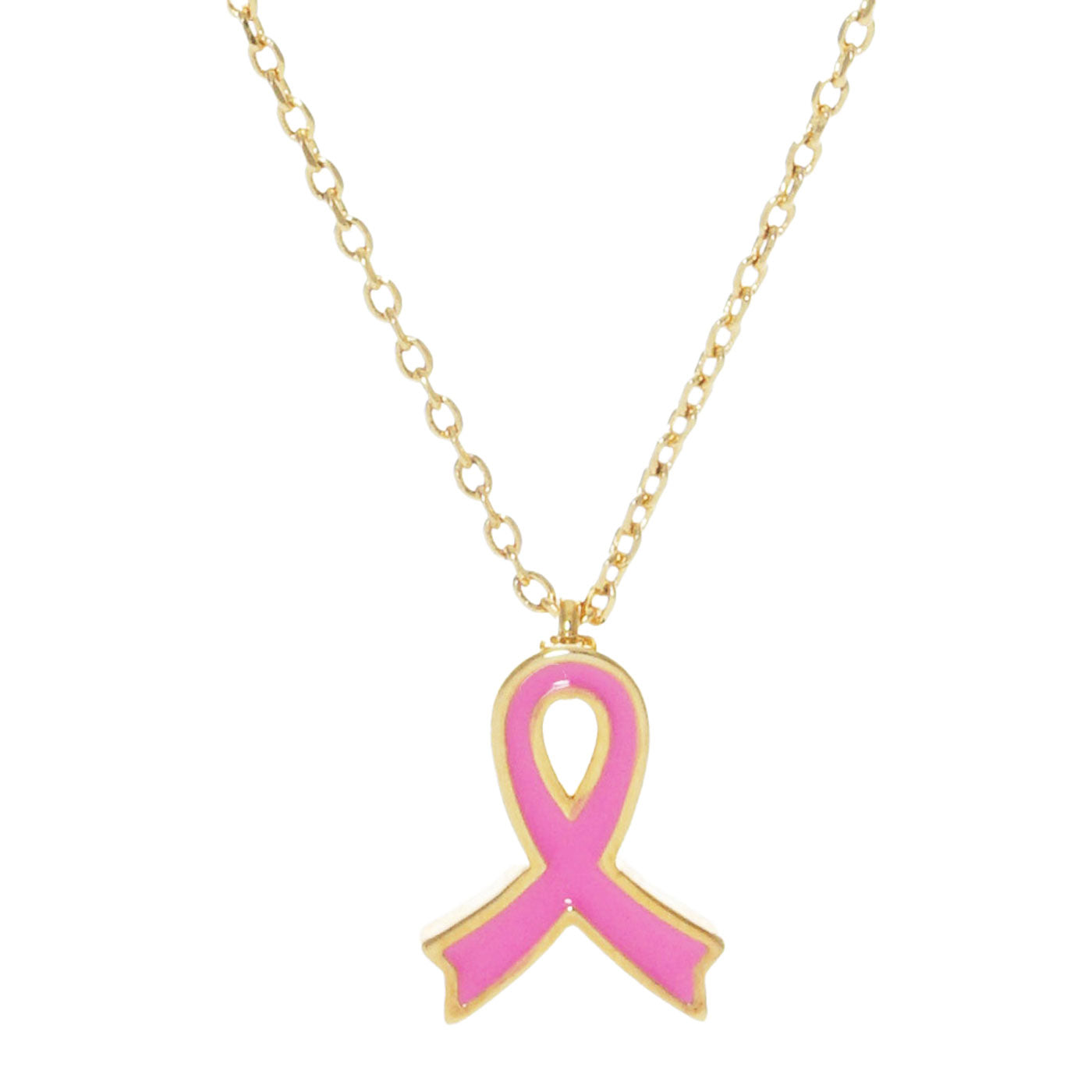 Trendy Gold Dipped Enamel Pink Ribbon Pendant Necklace. Beautifully crafted design adds a gorgeous glow to any outfit. Jewelry that fits your lifestyle! Perfect Birthday Gift, Anniversary Gift, Mother's Day Gift, Anniversary Gift, Graduation Gift, Prom Jewelry, Just Because Gift, Thank you Gift.