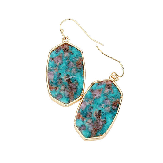 Turquoise Fish Hook Back Hexagon Druzy Dangle Earrings. Beautifully crafted design adds a gorgeous glow to any outfit. Jewelry that fits your lifestyle! Perfect Birthday Gift, Anniversary Gift, Mother's Day Gift, Anniversary Gift, Graduation Gift, Prom Jewelry, Just Because Gift, Thank you Gift.