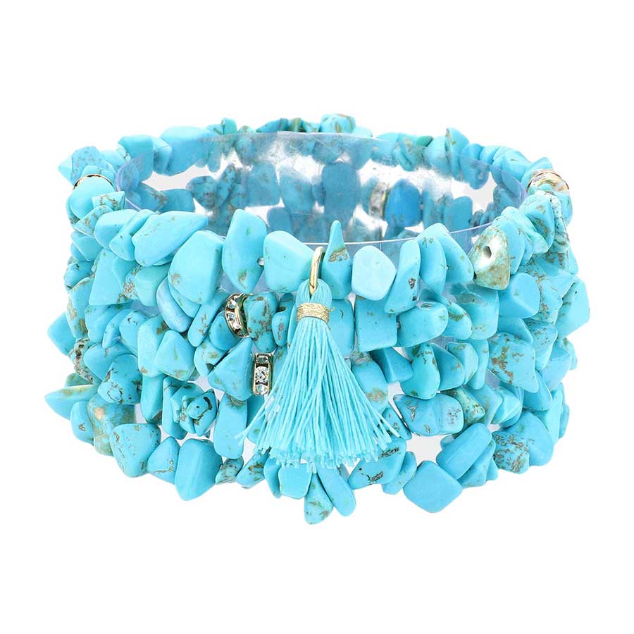 Turquoise 5PCS Natural Stone Tassel Multi Layered Bracelets, Add this 5 piece multi layered bracelet with tassel to light up any outfit, feel absolutely flawless. perfectly lightweight for all-day wear, coordinate with any ensemble from business casual to everyday wear, the perfect addition to every outfit. Adds a touch of nature-inspired beauty to your look. 