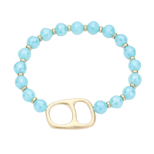 Turquoise Abstract Metal Accented Faceted Beaded Stretch Bracelet, this stunning faceted beaded open metal Accented bracelet can light up any outfit, and make you feel absolutely flawless. Fabulous fashion and sleek style adds a pop of pretty color to your attire, coordinate with any ensemble from business casual to everyday wear.