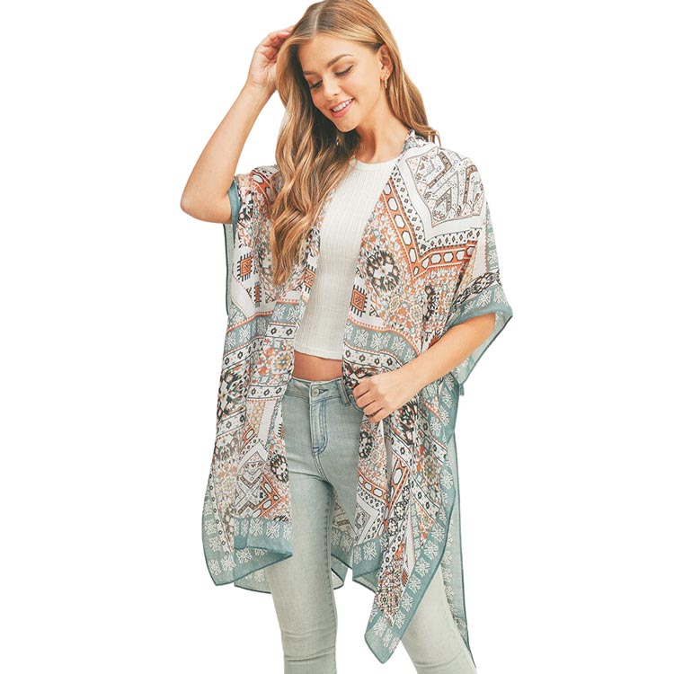 Turquoise Abstract Patterned Cover Up Kimono Poncho, this timeless abstract patterned kimono Poncho is soft, lightweight, and breathable fabric, close to the skin, and comfortable to wear. Suitable for beaches, parties, clubs, nights, evenings, and any season. Perfect gift for a wife, birthday, holiday, or fun night out.
