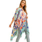 Turquoise Aztec Patterned Cover Up Kimono Poncho. This timeless Kimono Poncho is Soft, Lightweight and Breathable Fabric, Comfortable to Wear. Sophisticated, flattering and cozy, this Poncho drapes beautifully for a relaxed, pulled-together look. Suitable for Weekend, Work, Holiday, Beach, Party, Club, Night, Evening, Date, Casual and Other Occasions in Spring, Summer and Autumn.