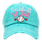 Turqoise Baseball MOM Vintage Baseball Cap. Fun cool Mother Sports themed vintage cap. Perfect for walks in sun, great for a bad hair day. The distressed frayed style with faded color gives it an awesome vintage look. Soft textured, embroidered message with fun statement will become your favorite cap.