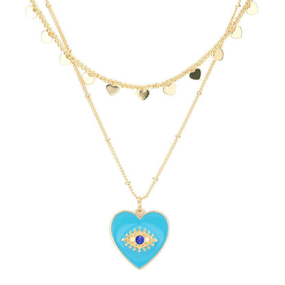 Turquoise Evil Eye Centered Enamel Heart Pendant Layered Necklace, Beautifully crafted design adds a gorgeous glow to any outfit. Jewelry that fits your lifestyle! Perfect Birthday Gift, Anniversary Gift, Mother's Day Gift, Anniversary Gift, Graduation Gift, Prom Jewelry, Just Because Gift, Thank you Gift.