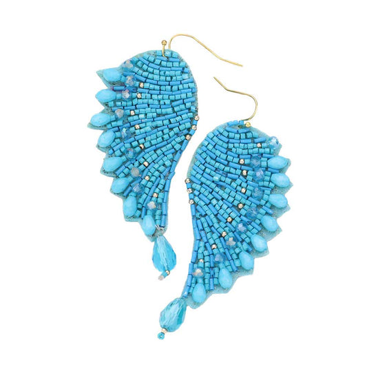 Turquoise Felt Back Bead Embellished Wing Dangle Earrings. This Dangle earring is simple and cute, easy to match any hairstyles and clothes. Great choice to treat yourself and This Angel & Wings themed earrings is perfect for Holiday gift, Anniversary gift, Birthday gift, Valentine's Day gift for a woman or girl of any age.
