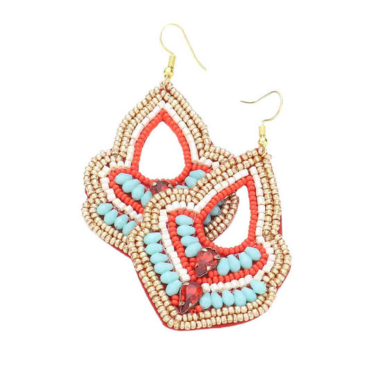 Turquoise Felt Back Boho Multi Beaded Dangle Earrings. These Multi beaded dangle earrings are easy to put on, take off and so comfortable for daily wear. Pair these with tee and jeans and you are good to go. It will be your new favorite go-to accessory. Perfect Birthday gift, friendship day, Mother's Day, Graduation Gift.