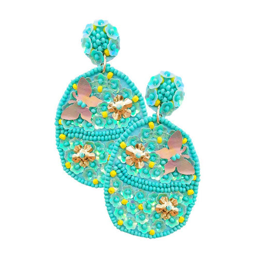 Turquoise Felt Back Flower Butterfly Accented Dangle Earrings, put on a pop of color to complete your ensemble. Beautifully crafted design adds a gorgeous glow to any outfit. Perfect jewelry gift to expand a woman's fashion wardrobe with a modern, on trend style. Perfect for Birthday Gift, Anniversary Gift, Mother's Day Gift, Graduation Gift, Valentine's Day Gift.