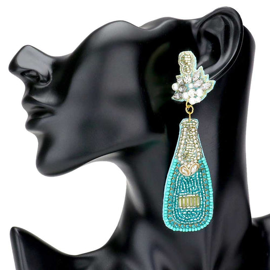 Turquoise Felt Back Multi Beaded Champagne Dangle Earrings, Multi beaded Champagne earrings, jewelry that fits your lifestyle, adding a pop of pretty color. Enhance your attire with this festive handcrafted seed bead earrings, statement jewelry. Great gift idea for Wife, Mom, or your Loving One. Perfect Birthday Gift, Anniversary Gift, Just Because Gift, Thank you Gift.