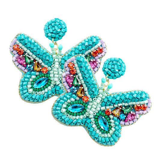 Turquoise Felt Back Multi Stone Beaded Butterfly Dangle Earrings, these ultra-dangle earrings will take your look up a notch and add a gorgeous glow to any outfit with a touch of perfect class. Coordinate with any ensemble from business casual to everyday wear to get perfect beauty. Jewelry that fits your lifestyle and makes your moments awesome!