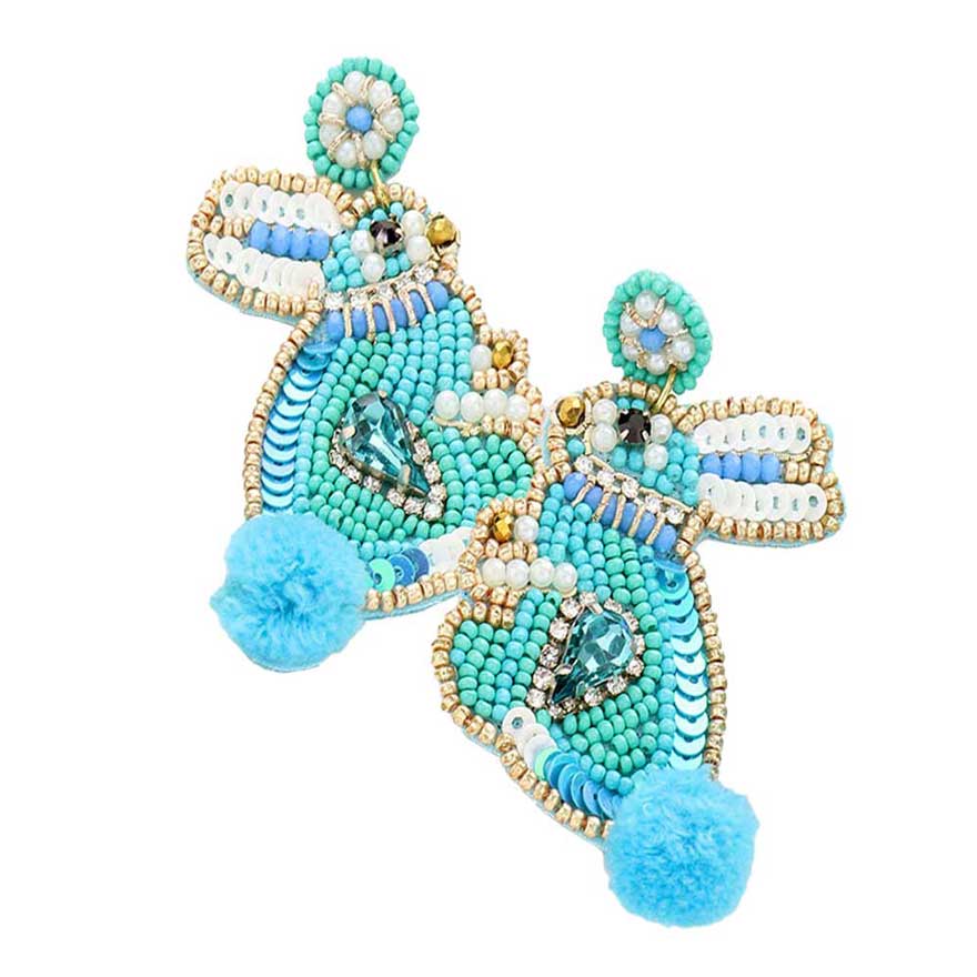 Turquoise Felt Back Pom Pom Point Sequin Beaded Easter Bunny Earrings, perfect for the festive season, embrace the Easter spirit with these earrings, these adorable dainty gift earrings are bound to cause a smile or two. Surprise your loved ones on this Easter Sunday occasion, great gift idea for Wife, Mom, or your Loving One.